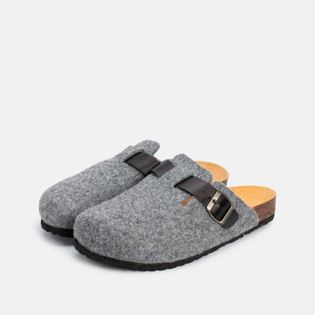 Sabot Pantoufle Gris – Bride Cuir