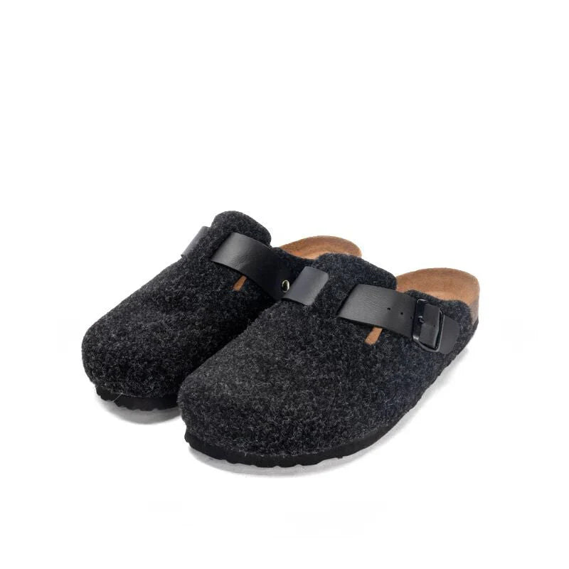 Sabot Pantoufle Gris Noir – Bride Cuir